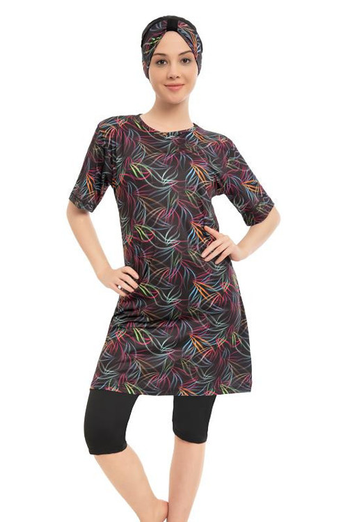 Bayan Desenli Yarı Kapalı Tesettür Mayo 1604-67