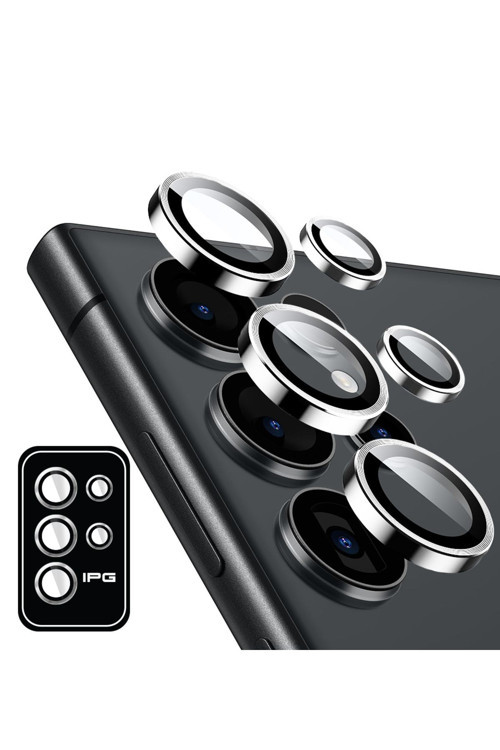 Sam. Galaxy S24 Ultra için IPG ProLENS Kamera Lens Koruyucu Alüminyum CD Çerçeveli, Kırılmaz Cam - Gümüş