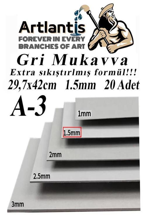 A3 Mukavva Gri 1.5 mm 20 Adet 1 Paket 29.7x42 cm A-3 Mukavva 1,5 mm Kalınlığında A-3 Mukavva