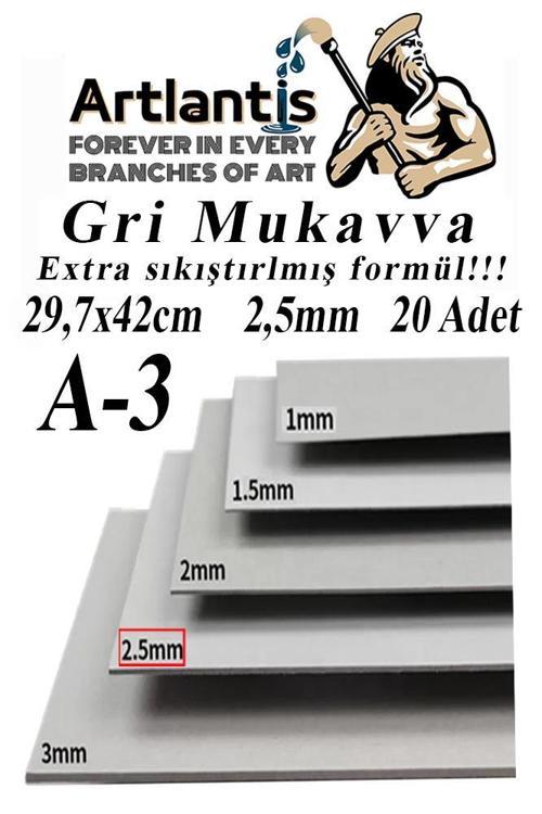 A3 Mukavva Gri 2.5 mm 20 Adet 1 Paket 29.7x42 cm A-3 Mukavva 2,5 mm Kalınlığında A-3 Mukavva