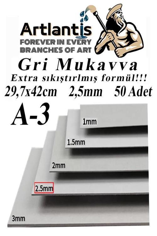 A3 Mukavva Gri 2.5 mm 50 Adet 1 Paket 29.7x42 cm A-3 Mukavva 2,5 mm Kalınlığında A-3 Mukavva