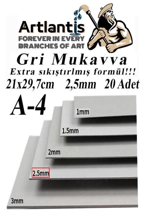 A4 Mukavva Gri 2.5 mm 20 Adet 1 Paket 21x29,7 cm A-4 Mukavva 2,5 mm Kalınlığında A-4 Mukavva