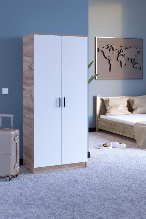 Abete-2 Kapılı Geniş Gardırop - Atlantik Çam/Beyaz