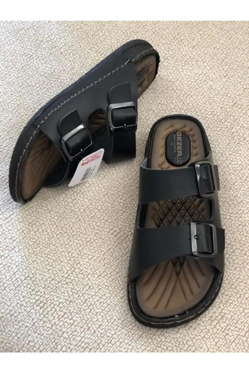 Çift Tokalı Erkek Masaj Tabanlı Terlik Siyah