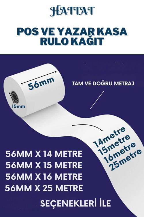 100 Adet Rulo 56mmx14m POS ve Yazar Kasa Termal Rulo Yüksek Kaliteli Dayanıklı Tam Metraj Net Baskı