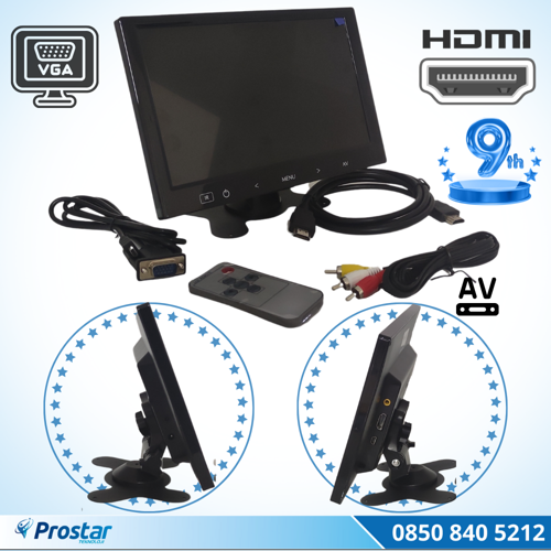 Araç Içi Monitör 9 inç Vga  Hdmı  Av Girişli Tft Lcd Büyük Ekran