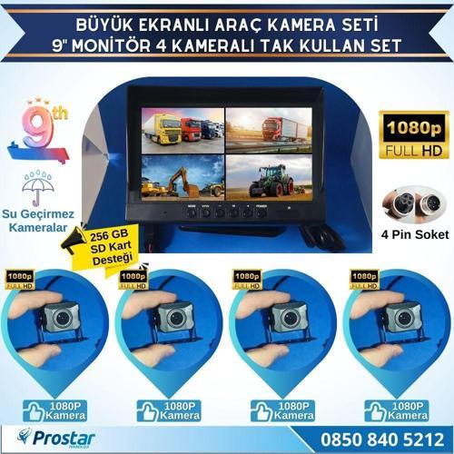 Kayıtlı 9&quot; Monitörlü Ahd 1080P 4 Kameralı 256Gb Sd Destekli 4Pin Tak Kullan Kamera Seti