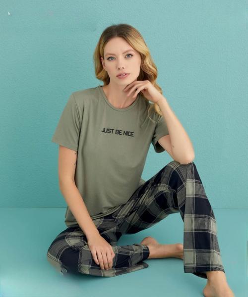 Kadın Bisiklet Yaka MİLAN Likralı Kısa Kol Pijama Takımı 50107/100 - 1 Adet