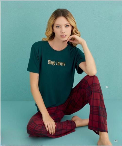 Kadın Bisiklet Yaka MİLAN Likralı Kısa Kol Pijama Takımı 50107/97 - 1 Adet