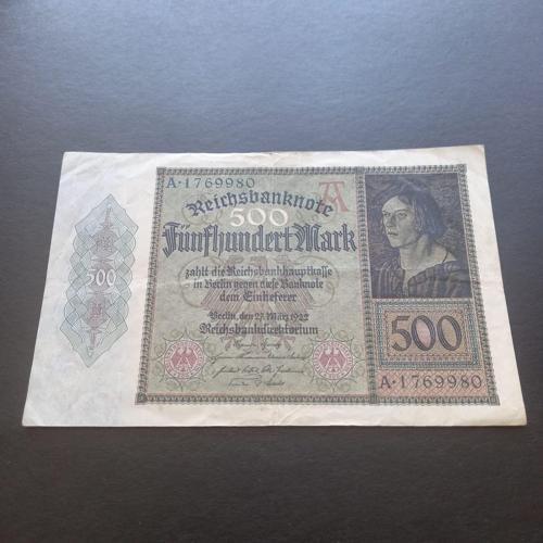 3996367f487f4b3fe8 1922 Almanya 500 Mark ÇT+ eski yabancı kağıt para