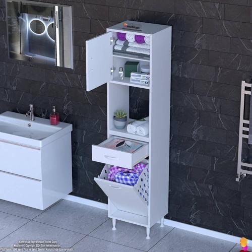 ARDA 45x173x32,5 cm 1 Çekmece 1 Göz Sepetli ve 3 Raf Akıllı Dolap ile Dağınıklığa Son