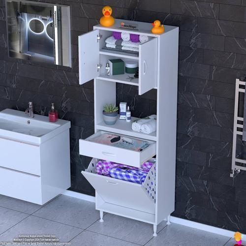 ARDA 60x173x32,5 cm 1 Çekmece 1 Göz Sepetli ve 3 Raf Akıllı Dolap ile Dağınıklığa Son
