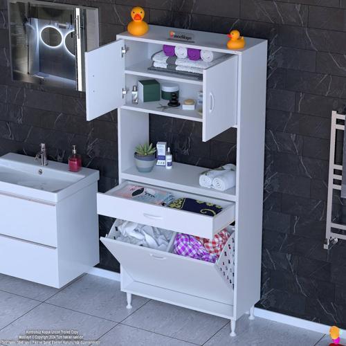 ARDA 70x173x32,5 cm 1 Çekmece 2 Göz Sepetli ve 3 Raf Akıllı Dolap ile Dağınıklığa Son