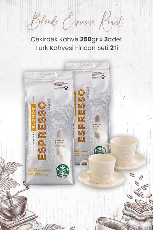 Blonde Espresso Roast Çekirdek Kahve 250 gr x 2 Adet ve Türk Kahvesi Fincan Seti 2'li