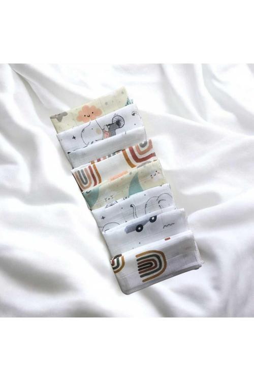 Atakids %100 Pamuk Oeko-Tex Sertifikalı Desenli 8'Li Müslin Bebek Ağız Mendili