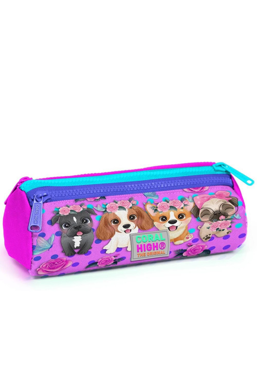 Kids Pembe Köpek Desenli Üç Bölmeli Kalem Çantası 22050