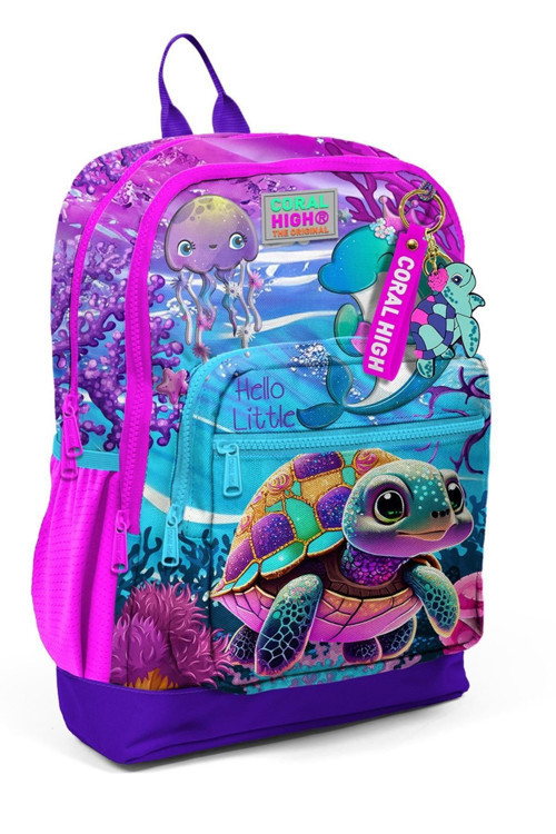 Kids Pembe Mor Kaplumbağa Desenli Okul Sırt Çantası 23756