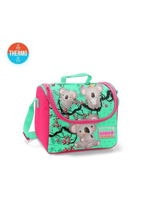 Kids Su Yeşili Neon Mercan Koala Desenli Thermo Beslenme Çantası 22713