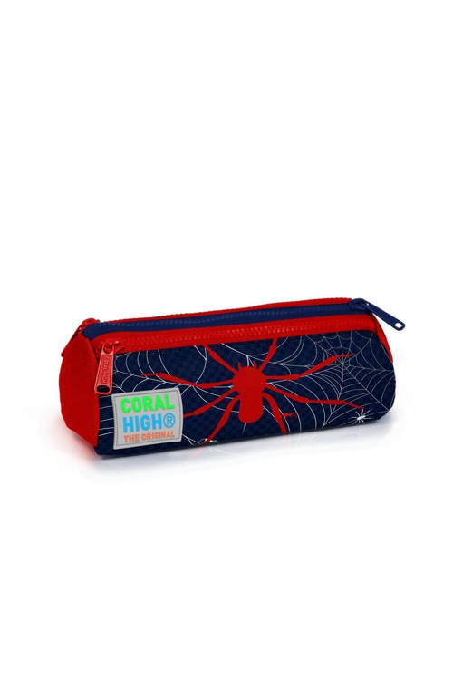 Kids Kırmızı Lacivert Üç Bölmeli Örümcek Desenli Kalem Çantası 22020