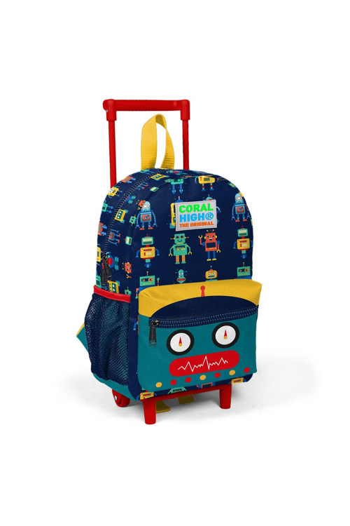 Kids Lacivert Robot Desenli Iki Bölmeli Çekcekli Yuva Sırt Çantası 24012