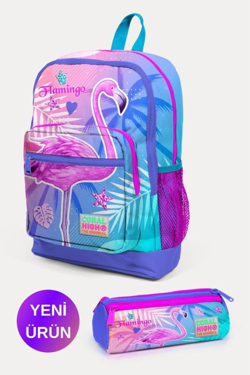 Kids Lavanta Pembe Flamingo Desenli 2'Li Okul Çanta Seti Goset0223705
