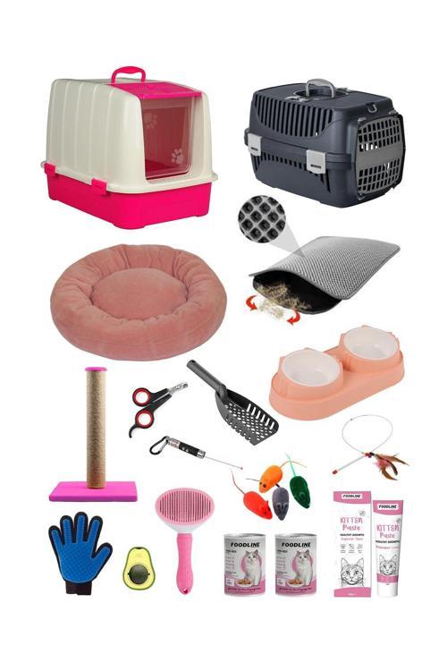 Kedi Başlangıç Seti Kapalı Tuvaletli Lüx 20 Parça Pembe-fuşya