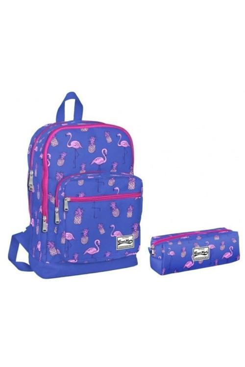 Coral High Mavi Flamingo Desenli Ilkokul Çantası Ve Kalemlik Seti