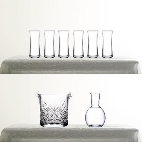 Heybeli Rakı Bardağı, Nude Kristal Karaf ve Timeless Buz Kovası 8 Parça Rakı Seti