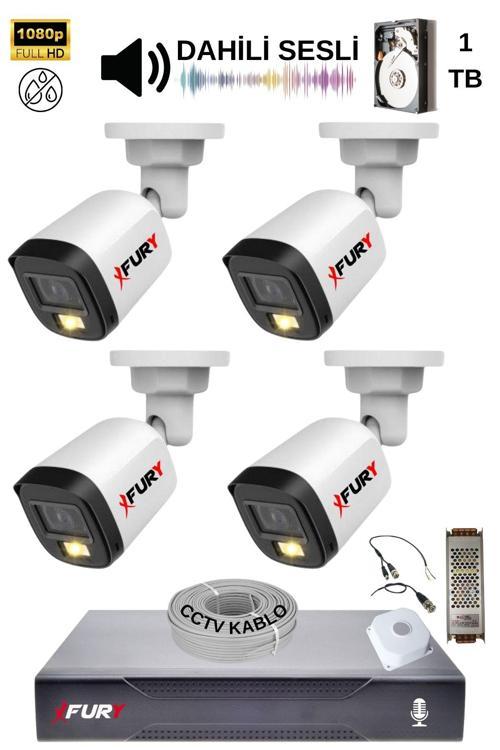 4 Kamera Sesli Gece Renkli Güvenlik Kamerası Full Hd-su Geçirmez Güvenlik Kamerası Seti 1tb