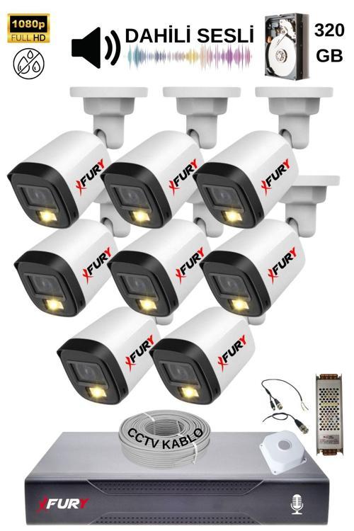8 Kamera Sesli Gece Renkli Güvenlik Kamerası Full Hd-su Geçirmez Güvenlik Kamerası Seti 320GB