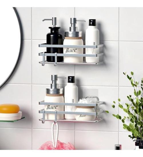 Banyo Düzenleyici Yapışkanlı Metal Banyo Rafı İkili Duş Rafı Organizer Şampuanlık Krom-GNRL281