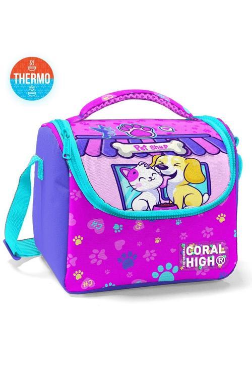 Unisex Coral High Kids Kedi Köpek Desenli Thermo Beslenme Çantası 11879