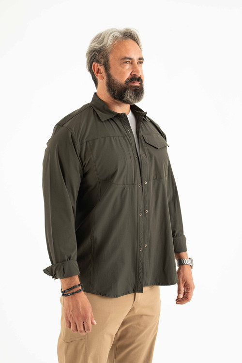 Erkek Outdoor Uzun Kollu Çift Cepli Düz Renk Gömlek 1001