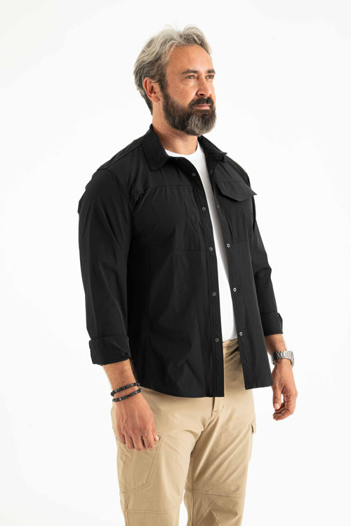Erkek Outdoor Uzun Kollu Çift Cepli Düz Renk Gömlek 1001