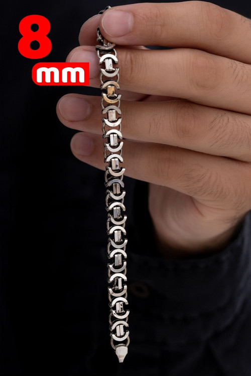 Erkek Gümüş Bileklik - 925 Ayar Gümüş Erkek Bileklik Künye Oksitli Euro Kral Model