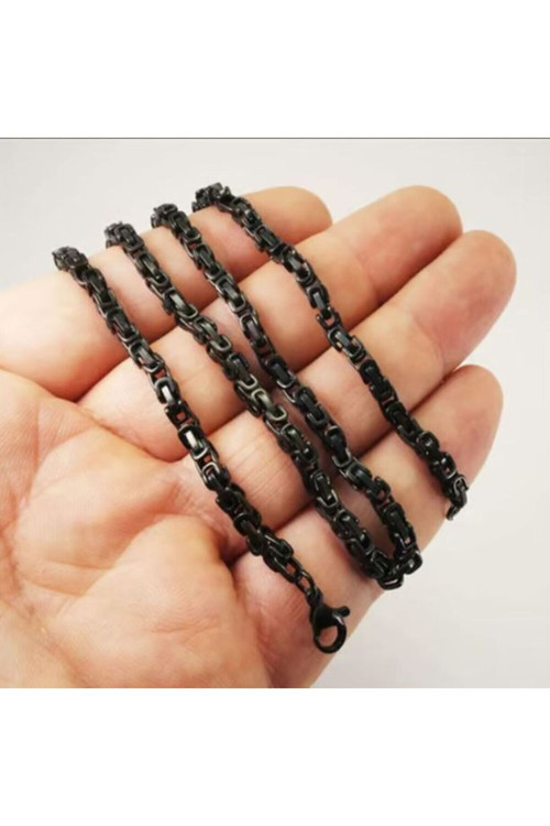 6 Mm Kalın Kral Çelik Erkek Kolye Zincir Siyah Model