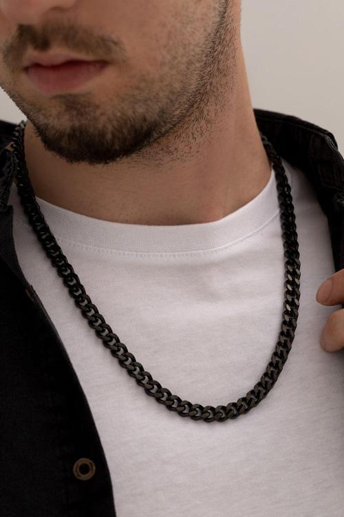 Siyah Çelik Gurmet Erkek Kolye Zincir Cklsyhgurmt