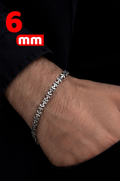 Erkek Gümüş Bileklik - 925 Ayar Gümüş Erkek Bileklik Künye Oksitli Euro Kral Model