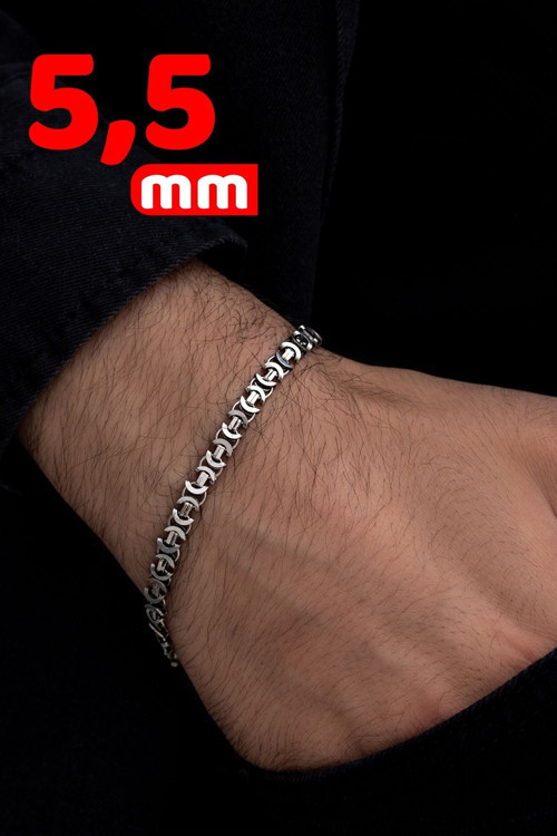 Erkek Gümüş Bileklik - 925 Ayar Gümüş Erkek Bileklik Künye Oksitli Euro Kral Model