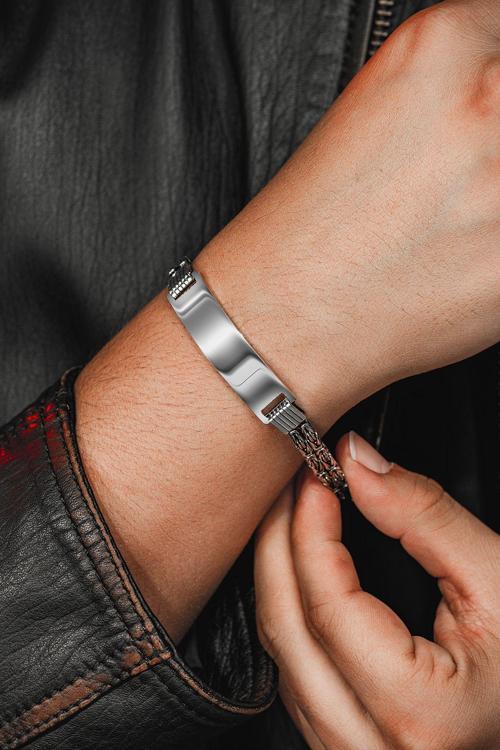 Erkek Gümüş Bileklik - İsim Yazılan 3.5 Mm Çift Yuvarlak Kral Zincir Erkek Bileklik