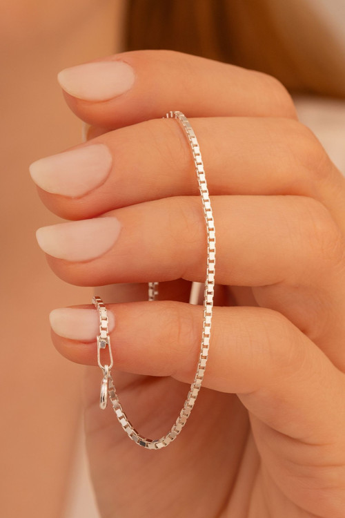 Kadın Gümüş Bileklik - 925 Ayar 1.5 Mm Küp Zincir Gümüş Bileklik