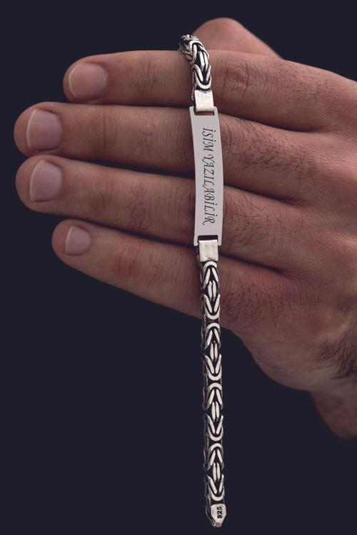Erkek Gümüş Bileklik - İsim Yazılabilir 5.2 Mm Kare Kral Gümüş Bileklik