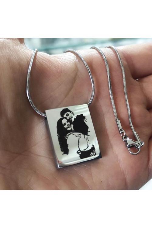 Lazer Fotoğraf Kazımalı Unisex Çelik Kolye