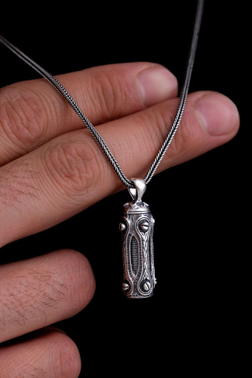 Erkek Gümüş Cevşen Kolye Zincir Otantik Tasarım