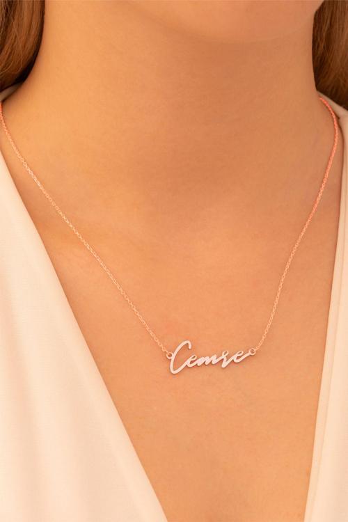 Kadın Gümüş Kolye - Cemre Yazılı 925 Ayar Gümüş Rose Kaplama Kadın Kolye