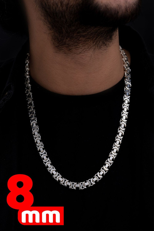 Erkek Gümüş Kolye - Euro Kral Erkek Gümüş Kolye Zincir Parlak Model
