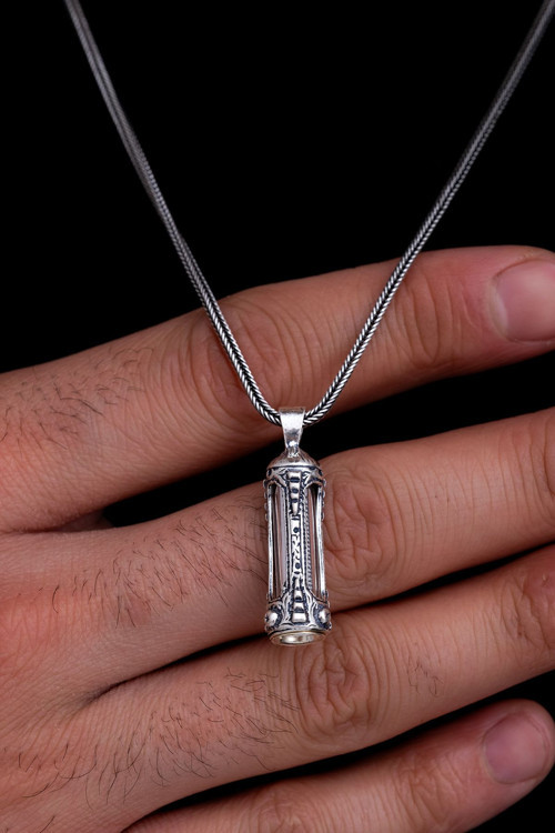 Otantik Model Erkek Gümüş Cevşen Kolye Zincir