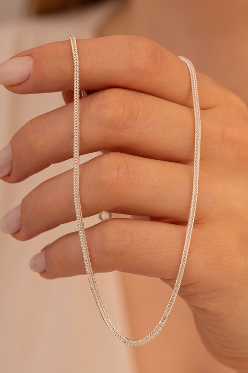 Kadın Gümüş Kolye - 1.6Mm Beyaz Tilki Kuyruğu Zincir Gümüş Kadın Kolye
