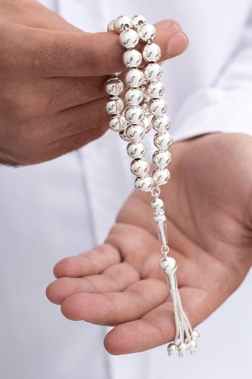 En Büyük Boy Komple Has Gümüş 51 Gr. Tespih Iri Taneli Ağa Tespihi
