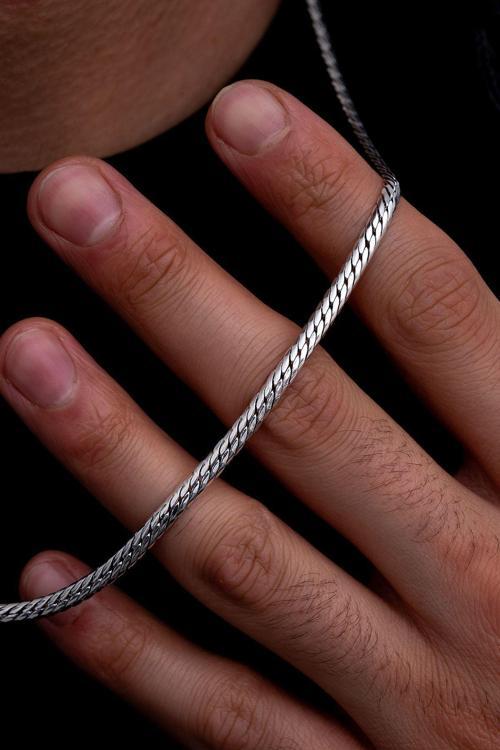 Erkek Gümüş Kolye - İnce Italyan Bombeli Zincir Gümüş Kolye